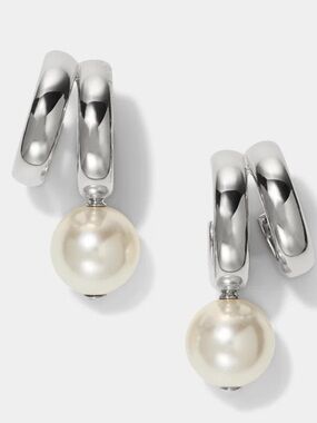 Nadri Silver Pearl Hoop Earrings